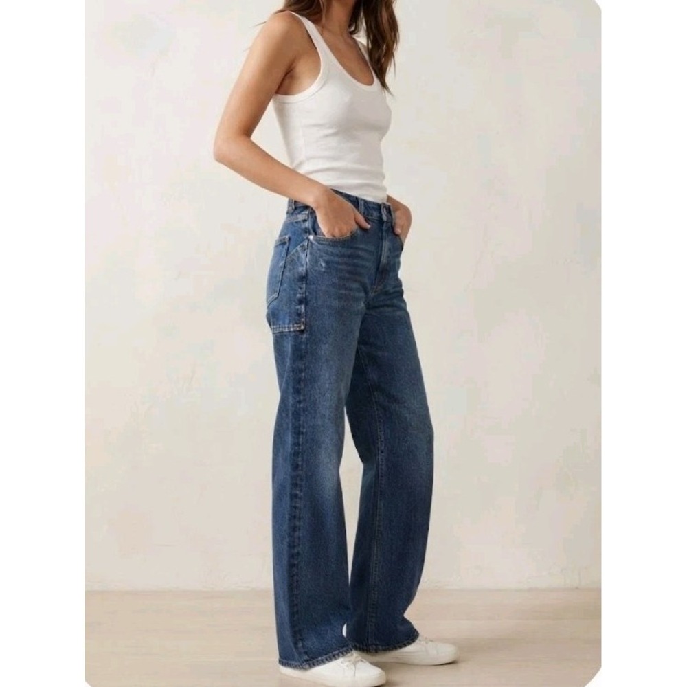 Free People We The Free Tinsley Baggy Mid Rise Straight Leg Jeans Size 26 Blue D